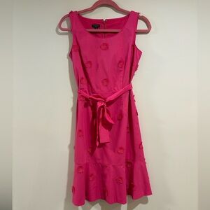 Talbots Knee Length Sleeveless Dress With Circle Frill Details Fuschia NWT Sz 2P